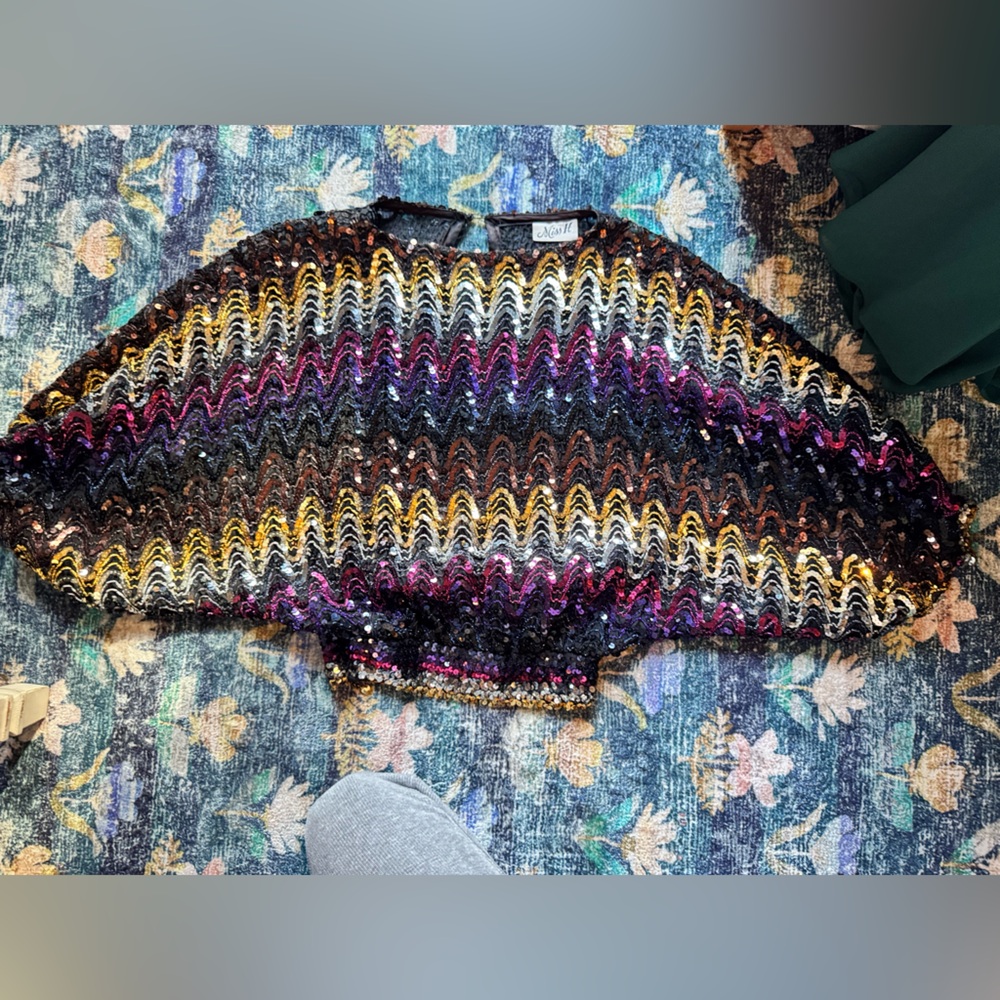 Vintage Miss It Vibrant Sequin Zigzag Blouse